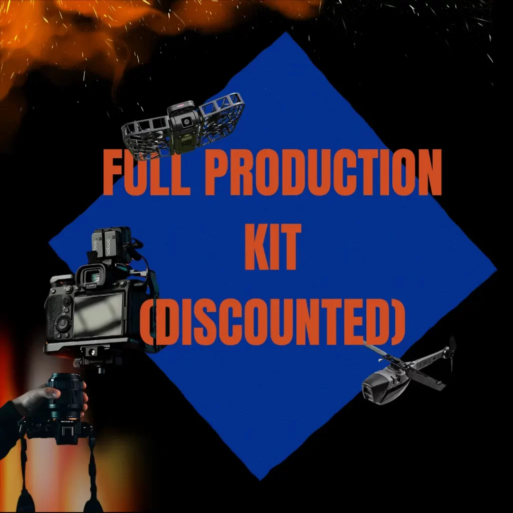 Basic Creator Kit with Blackmagic Pocket Cinema Camera 6K Pro, wireless lapel microphone, and condenser microphone for rental.